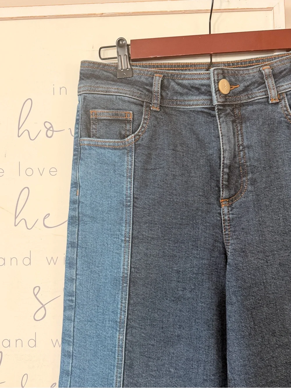 Chelsea And Violet Two Tone Dark Medium Wash Baggy Wide Leg Denim Jeans Size 6